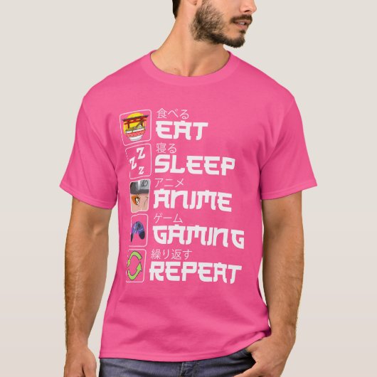 Sleep 食べ Anime Gaming Repeat Otaku Animeマンガ Tシャツ (正面)