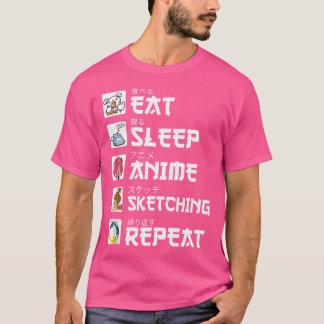 Sleep 食べ Anime Sketching RepeatかわいいOtaku Anim Tシャツ
