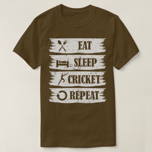 Sleep Cricket食べ Repeat Cricket sport Lover gift Tシャツ (デザイン正面)