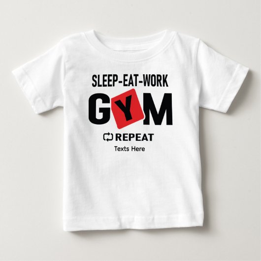 Sleep Eat Work Gym Repeat typography design ベビーTシャツ (正面)