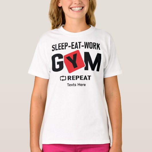 Sleep Eat Work Gym Repeat typography design Tシャツ (正面)
