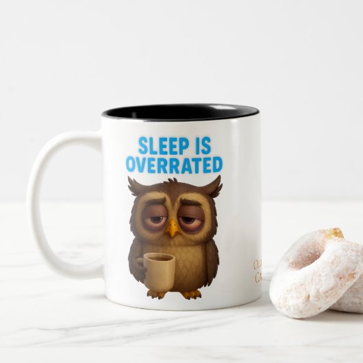 Sleep Is Overrated – Owl Funny New Parent Mug ツートーンマグカップ (ドーナツ)