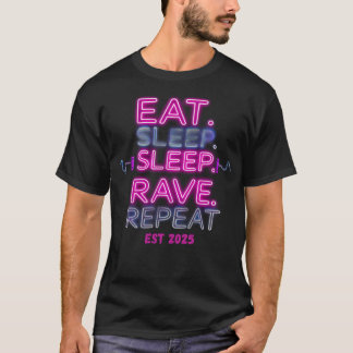 SLEEP RAVE REPEAT 食べ Neon Glow RaveパーティーTシャツ Tシャツ