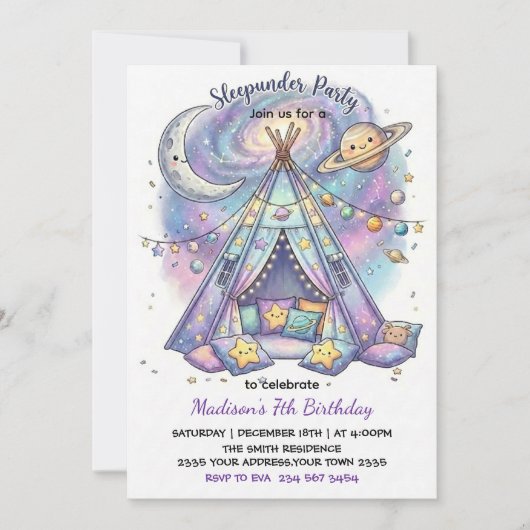 Sleep Under Cute Boho Sleepover Birthday Party 招待状 (正面)