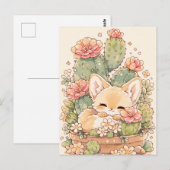 Sleeping Apricot Cactus Pot Fennec Fox ポストカード (正面/裏面)