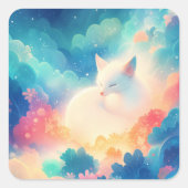Sleeping Arctic Fox in Magical Pastel Cloud スクエアシール (正面)