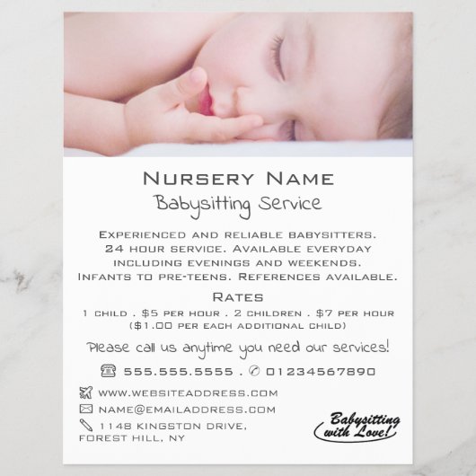 Sleeping Baby Babysitting, Daycare, Nursery Advert チラシ (正面)