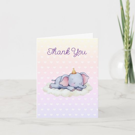 Sleeping Baby Elephant Baby Shower Thank You Card サンキューカード (正面)