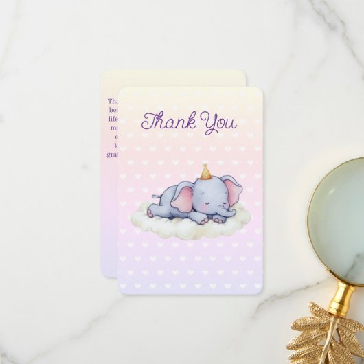 Sleeping Baby Elephant Baby Shower Thank You Card サンキューカード (正面/裏面インサイチュ)