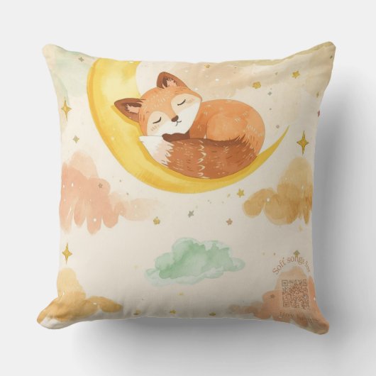 Sleeping Baby Fox Watercolor Pillow | Golden Moon クッション (正面)