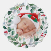 Sleeping Baby in Santa Hat with Holiday Wreath オーナメントカード (裏面)