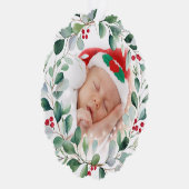 Sleeping Baby in Santa Hat with Holiday Wreath オーナメントカード (右)