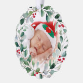 Sleeping Baby in Santa Hat with Holiday Wreath オーナメントカード (左)