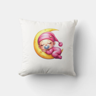 Sleeping Baby on the Moon Cushion | Cute Pink Drea クッション