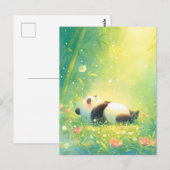 Sleeping Baby Panda in Sunlit Bamboo Forest ポストカード (正面/裏面)