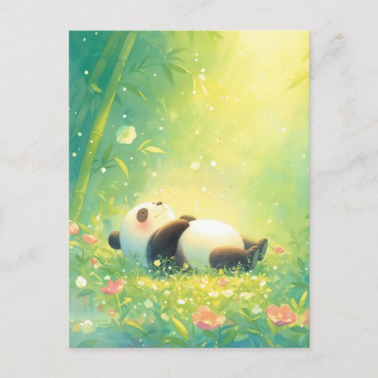 Sleeping Baby Panda in Sunlit Bamboo Forest ポストカード (正面)