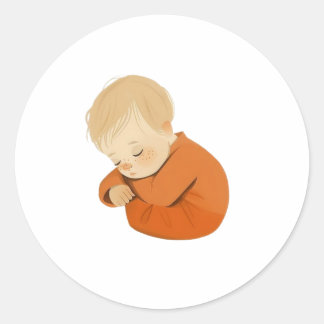 Sleeping Baby Sticker – Warm Cartoon Design ラウンドシール