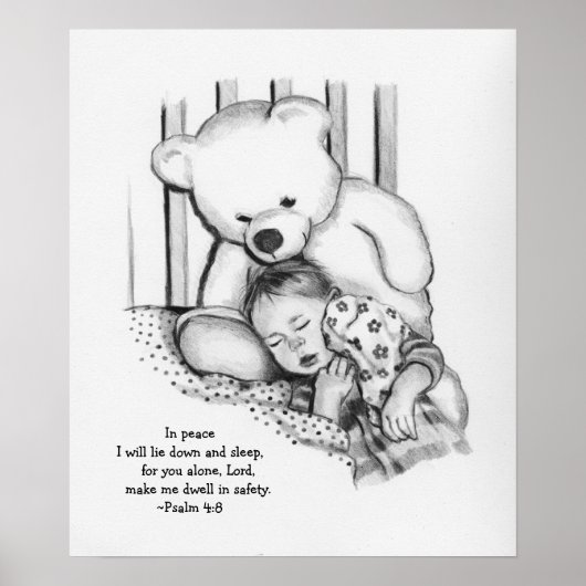 Sleeping Baby, Watchful Teddy Bear: Bible Verse ポスター (正面)