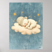 Sleeping Bear Cloud Nursery Baby Illustration ポスター (正面)