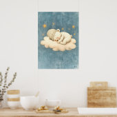Sleeping Bear Cloud Nursery Baby Illustration ポスター (キッチン)