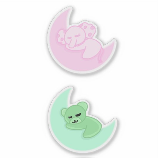 Sleeping Bear & Elephant Sticker Pack For Kids シール (正面)