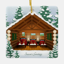 Sleeping Bear Family Woodland Cabin Personalized セラミックオーナメント