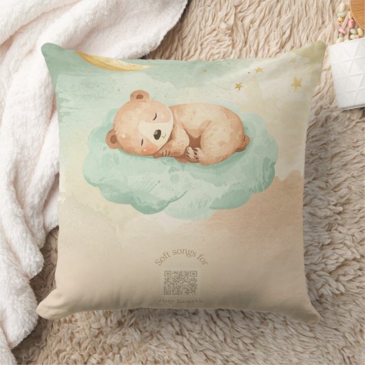 Sleeping Bear Nursery Pillow | Watercolor Clouds クッション (ブランケット)