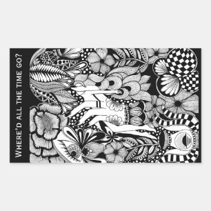 Sleeping Beauty – Monochrome Floral Hand-Drawn Art 長方形シール