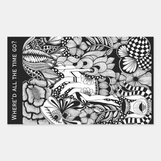 Sleeping Beauty – Monochrome Floral Hand-Drawn Art 長方形シール (正面)