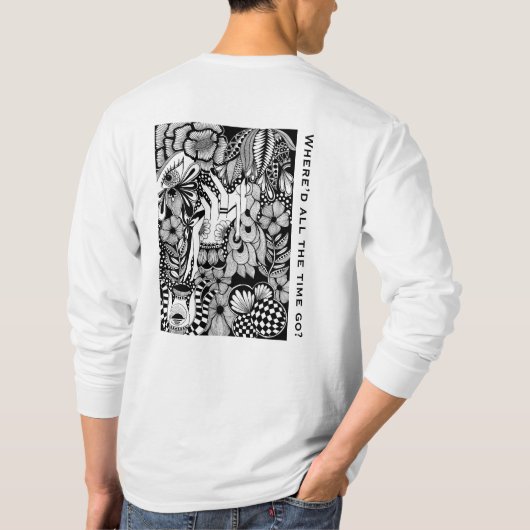 Sleeping Beauty – Monochrome Floral Hand-Drawn Art Tシャツ (裏面)