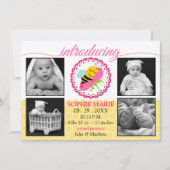 Sleeping Bee Baby Girl写真誕生のお知らせ 案内状 (正面)