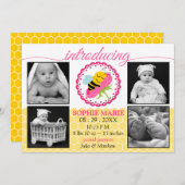 Sleeping Bee Baby Girl写真誕生のお知らせ 案内状 (正面/裏面)