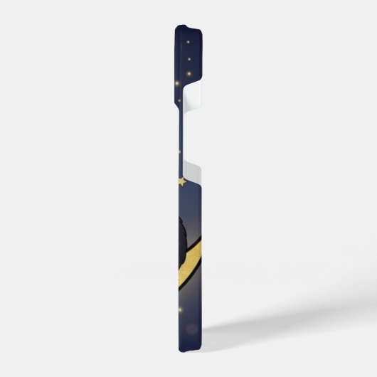 Sleeping Black Cat Gold Crescent Moon Celestial iPhoneケース (左側面)