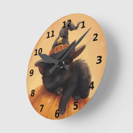 Sleeping Black Cat Halloween Wall Clock ラウンド壁時計 (傾斜)
