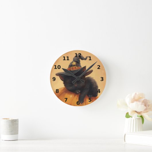 Sleeping Black Cat Halloween Wall Clock ラウンド壁時計 (ホーム)