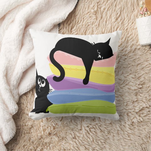 Sleeping Black Cat Rainbow Throw Pillow クッション (ブランケット)