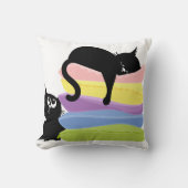Sleeping Black Cat Rainbow Throw Pillow クッション (正面)