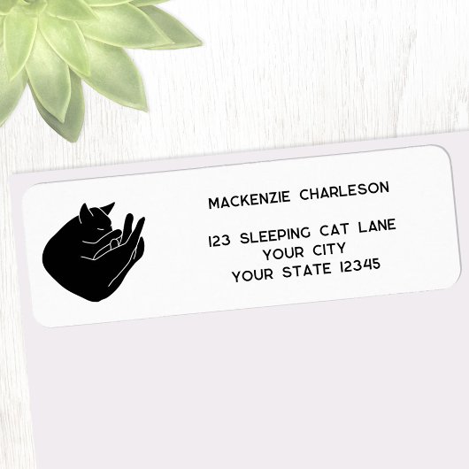 Sleeping Black Cat Return Address Label ラベル
