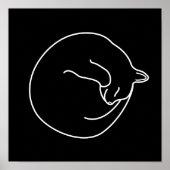 Sleeping Black Cat White on Black Print ポスター (正面)