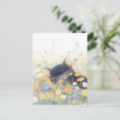 Sleeping Black Kitten in Wildflower Meadow ポストカード (スタンド正面)