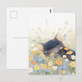 Sleeping Black Kitten in Wildflower Meadow ポストカード (正面/裏面)