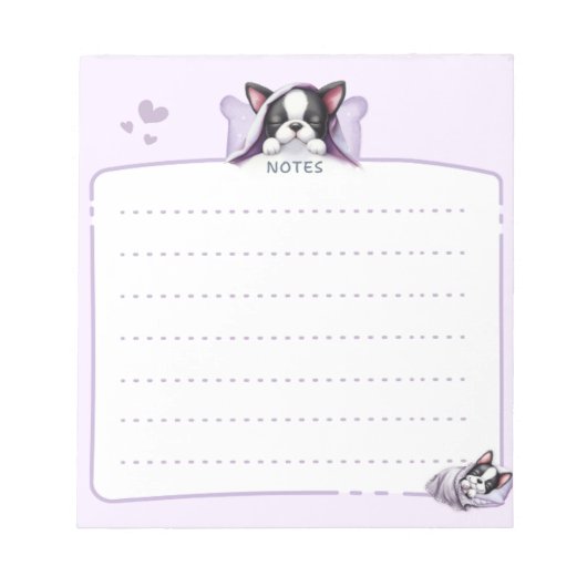 Sleeping Boston Terrierメモ帳 ノートパッド (正面)