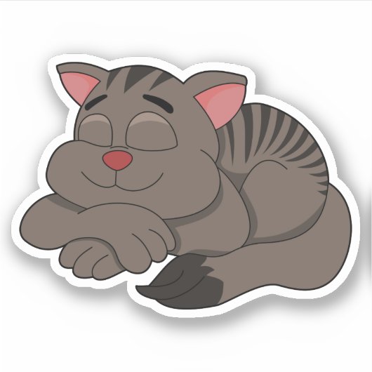 Sleeping brown cat cartoon - vinyl sticker シール (正面)