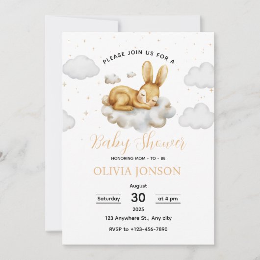 Sleeping Bunny Baby Shower Invitation 招待状 (正面)