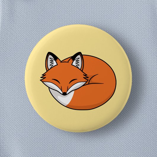 Sleeping Cartoon Fox on Yellow 缶バッジ