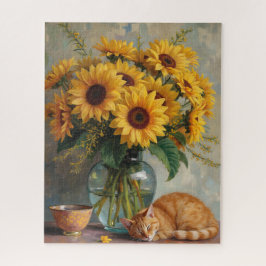 Sleeping Cat and Sunflowers ジグソーパズル