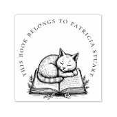 Sleeping Cat on Book Circular Name Ex Libris セルフインキングスタンプ (デザイン)