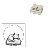 Sleeping Cat on Book Circular Name Ex Libris ラバースタンプ (押印)