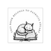 Sleeping Cat on Book Circular Name Ex Libris ラバースタンプ (インプリント)