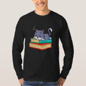 Sleeping Cat On Books Librarian bookish Cat & Book Tシャツ (正面)